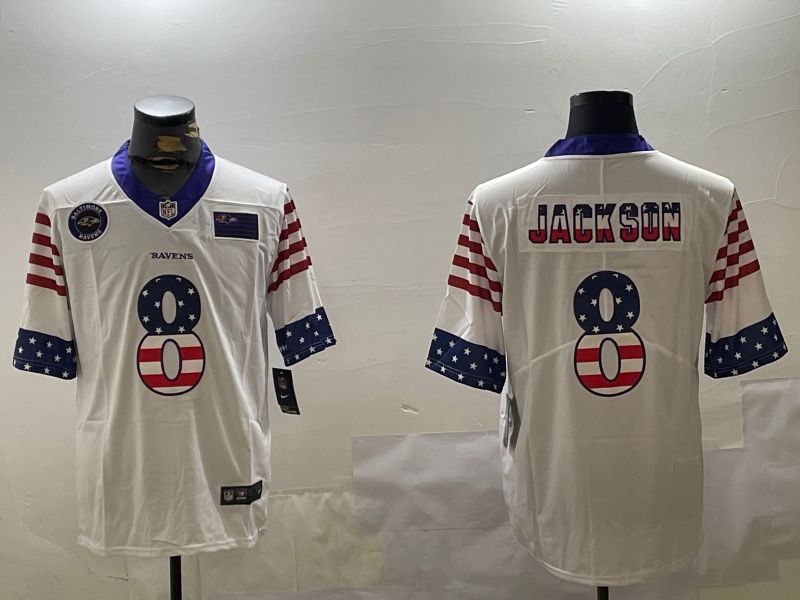 Men Baltimore Ravens 8 Jackson White National Flag 2024 Nike Limited NFL Jersey style 2